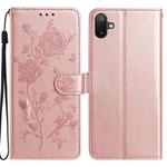 For Samsung Galaxy F06 Rose Flower Embossing Pattern Leather Phone Case(Rose Gold)