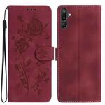 For Samsung Galaxy F06 Rose Flower Embossing Pattern Leather Phone Case(Red)