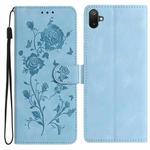 For Samsung Galaxy F06 Rose Flower Embossing Pattern Leather Phone Case(Sky Blue)