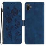 For Samsung Galaxy F06 Rose Flower Embossing Pattern Leather Phone Case(Dark Blue)
