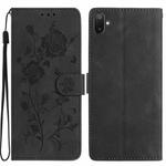For Samsung Galaxy F06 Rose Flower Embossing Pattern Leather Phone Case(Black)