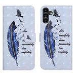 For Samsung Galaxy A17 5G Oil Embossed 3D Drawing Leather Phone Case(Blue Feather)