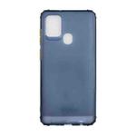 For Samsung Galaxy A21s Color Button Translucent Frosted TPU Four-corner Airbag Shockproof Case(Navy Blue)