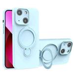 For iPhone 13 Liquid Silicone MagSafe Holder Phone Case(Sky Blue)