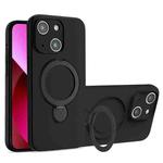 For iPhone 13 Liquid Silicone MagSafe Holder Phone Case(Black)
