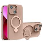 For iPhone 13 Liquid Silicone MagSafe Holder Phone Case(Milk Coffee)