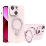 For iPhone 13 Liquid Silicone MagSafe Holder Phone Case(Pink White)