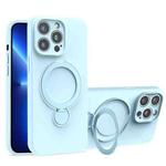 For iPhone 13 Pro Liquid Silicone MagSafe Holder Phone Case(Sky Blue)