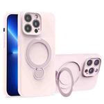 For iPhone 13 Pro Liquid Silicone MagSafe Holder Phone Case(Pink White)