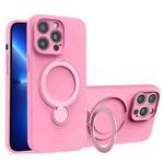 For iPhone 13 Pro Liquid Silicone MagSafe Holder Phone Case(Rose Pink)
