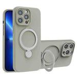 For iPhone 13 Pro Max Liquid Silicone MagSafe Holder Phone Case(Titanium)