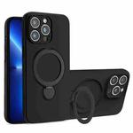 For iPhone 13 Pro Max Liquid Silicone MagSafe Holder Phone Case(Black)