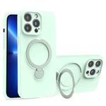 For iPhone 13 Pro Max Liquid Silicone MagSafe Holder Phone Case(Mint Green)