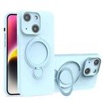 For iPhone 14 Liquid Silicone MagSafe Holder Phone Case(Sky Blue)