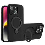 For iPhone 14 Liquid Silicone MagSafe Holder Phone Case(Black)
