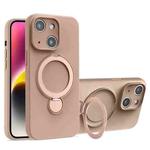 For iPhone 14 Liquid Silicone MagSafe Holder Phone Case(Milk Coffee)