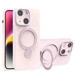 For iPhone 14 Liquid Silicone MagSafe Holder Phone Case(Pink White)