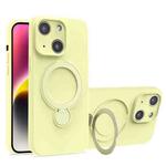 For iPhone 14 Liquid Silicone MagSafe Holder Phone Case(Yellow)