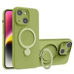 For iPhone 14 Liquid Silicone MagSafe Holder Phone Case(Green)