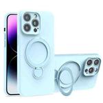 For iPhone 14 Pro Max Liquid Silicone MagSafe Holder Phone Case(Sky Blue)