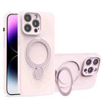 For iPhone 14 Pro Max Liquid Silicone MagSafe Holder Phone Case(Pink White)