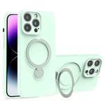 For iPhone 14 Pro Max Liquid Silicone MagSafe Holder Phone Case(Mint Green)