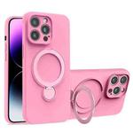 For iPhone 14 Pro Max Liquid Silicone MagSafe Holder Phone Case(Rose Pink)
