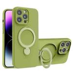 For iPhone 14 Pro Max Liquid Silicone MagSafe Holder Phone Case(Green)