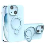 For iPhone 15 Liquid Silicone MagSafe Holder Phone Case(Sky Blue)