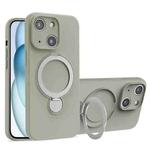 For iPhone 15 Liquid Silicone MagSafe Holder Phone Case(Titanium)