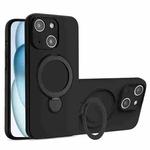 For iPhone 15 Liquid Silicone MagSafe Holder Phone Case(Black)