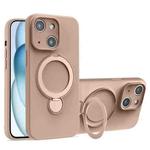 For iPhone 15 Liquid Silicone MagSafe Holder Phone Case(Milk Coffee)