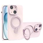 For iPhone 15 Liquid Silicone MagSafe Holder Phone Case(Pink White)