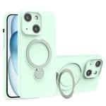 For iPhone 15 Liquid Silicone MagSafe Holder Phone Case(Mint Green)
