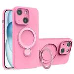 For iPhone 15 Liquid Silicone MagSafe Holder Phone Case(Rose Pink)