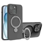 For iPhone 15 Liquid Silicone MagSafe Holder Phone Case(Grey)
