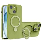 For iPhone 15 Liquid Silicone MagSafe Holder Phone Case(Green)