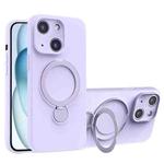 For iPhone 15 Liquid Silicone MagSafe Holder Phone Case(Purple)