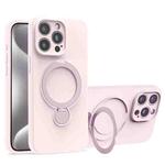 For iPhone 15 Pro Liquid Silicone MagSafe Holder Phone Case(Pink White)