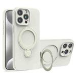 For iPhone 15 Pro Liquid Silicone MagSafe Holder Phone Case(White)