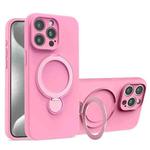For iPhone 15 Pro Liquid Silicone MagSafe Holder Phone Case(Rose Pink)