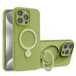 For iPhone 15 Pro Liquid Silicone MagSafe Holder Phone Case(Green)