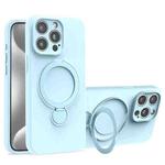 For iPhone 15 Pro Max Liquid Silicone MagSafe Holder Phone Case(Sky Blue)
