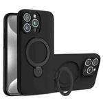 For iPhone 15 Pro Max Liquid Silicone MagSafe Holder Phone Case(Black)