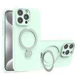 For iPhone 15 Pro Max Liquid Silicone MagSafe Holder Phone Case(Mint Green)