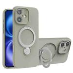 For iPhone 16 Liquid Silicone MagSafe Holder Phone Case(Titanium)