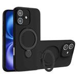 For iPhone 16 Liquid Silicone MagSafe Holder Phone Case(Black)