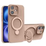 For iPhone 16 Liquid Silicone MagSafe Holder Phone Case(Milk Coffee)