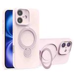 For iPhone 16 Liquid Silicone MagSafe Holder Phone Case(Pink White)