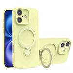 For iPhone 16 Liquid Silicone MagSafe Holder Phone Case(Yellow)